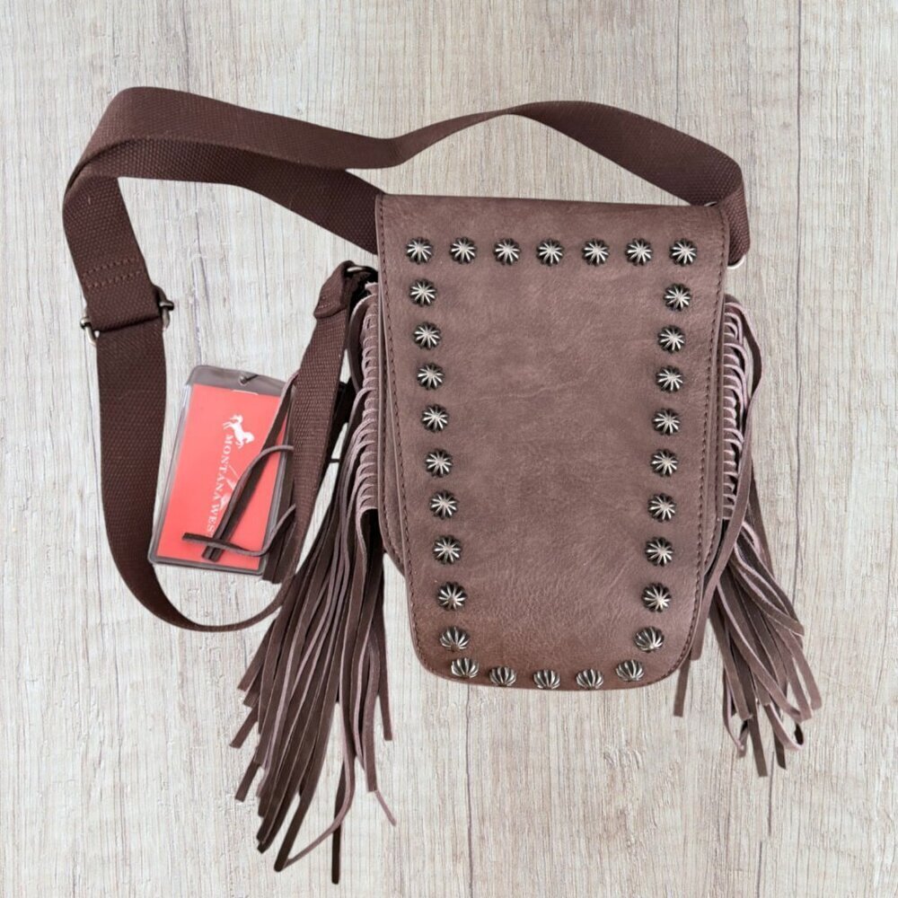 NWT Montana West Brown Fringe Studded Crossbody Western Cowgirl Bag